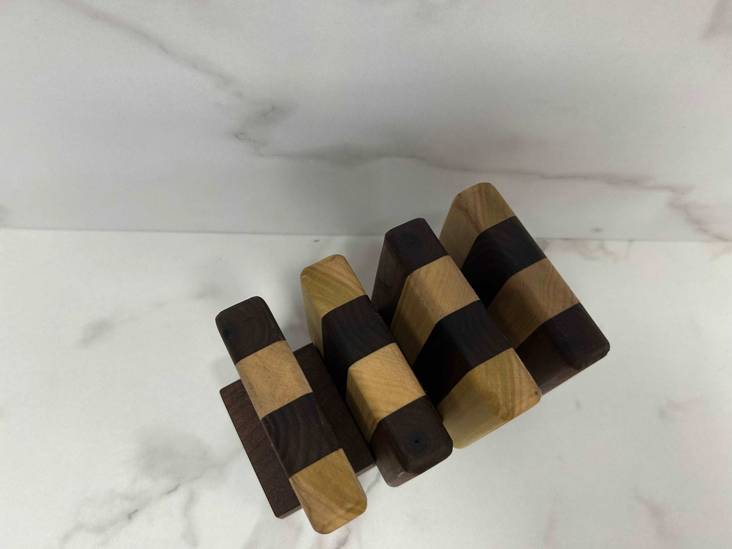 Handcrafted Walnut and Poplar coaster set with stand