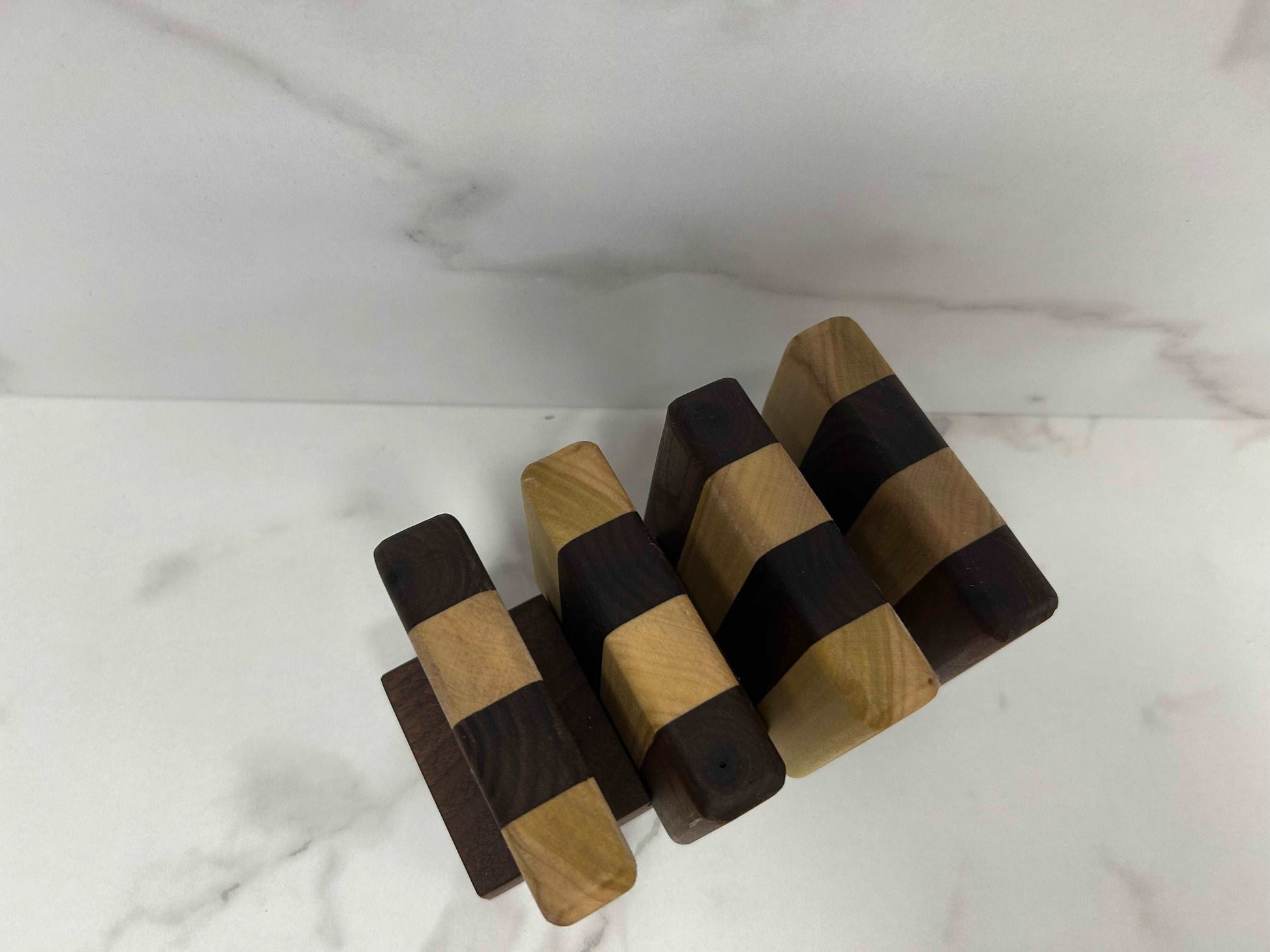 Handcrafted Walnut and Poplar coaster set with stand